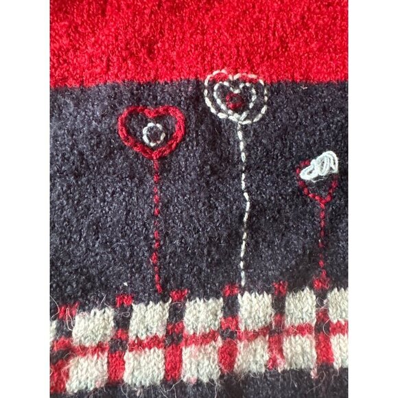 Deux Par Deux Girls Knit Sweater Teddy Bear & Heart Design Red/Navy/Gray 100% Ac - Picture 5 of 5